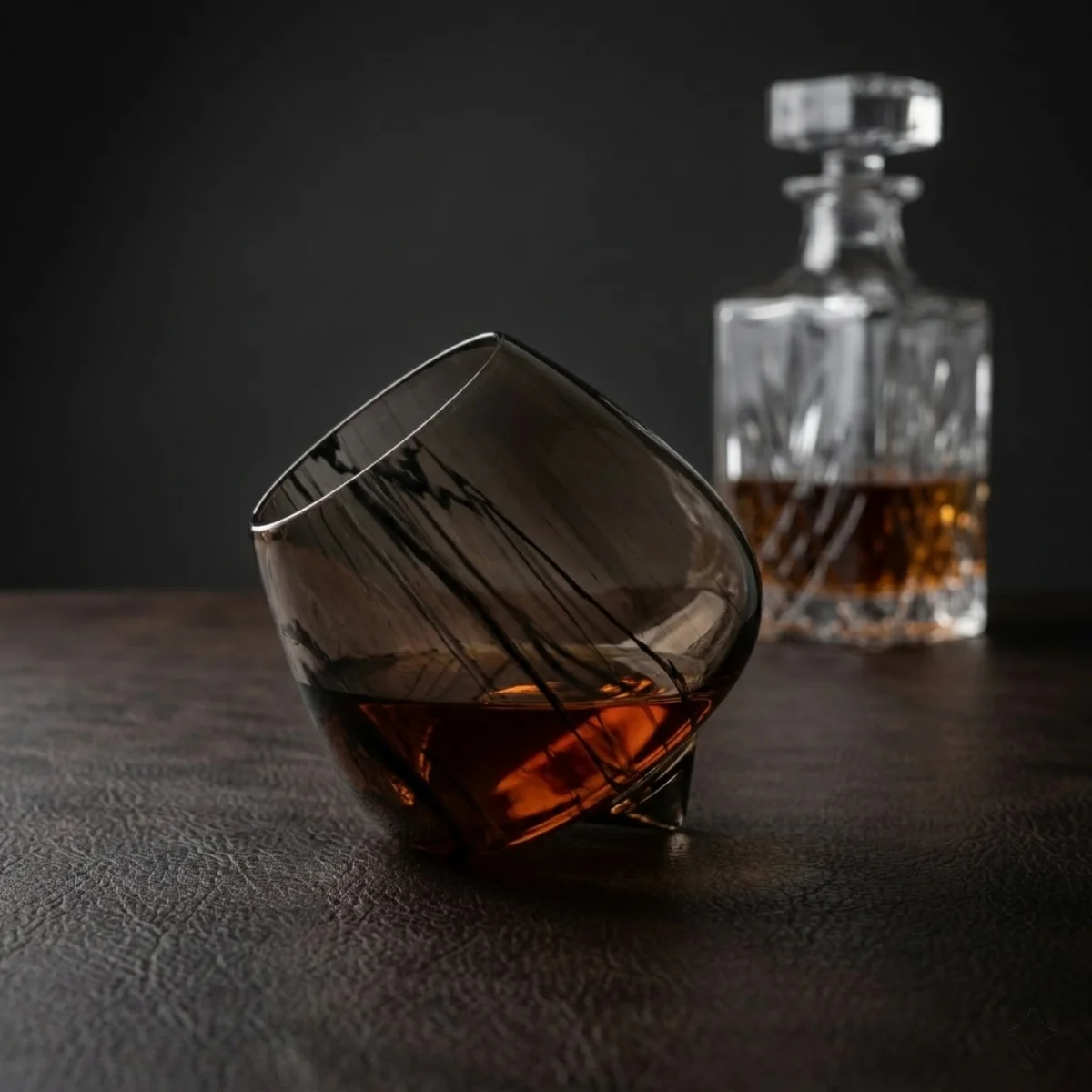 Ashlar House obsidian drinking vessels — whiskey tumblers and rocking brandy glasses