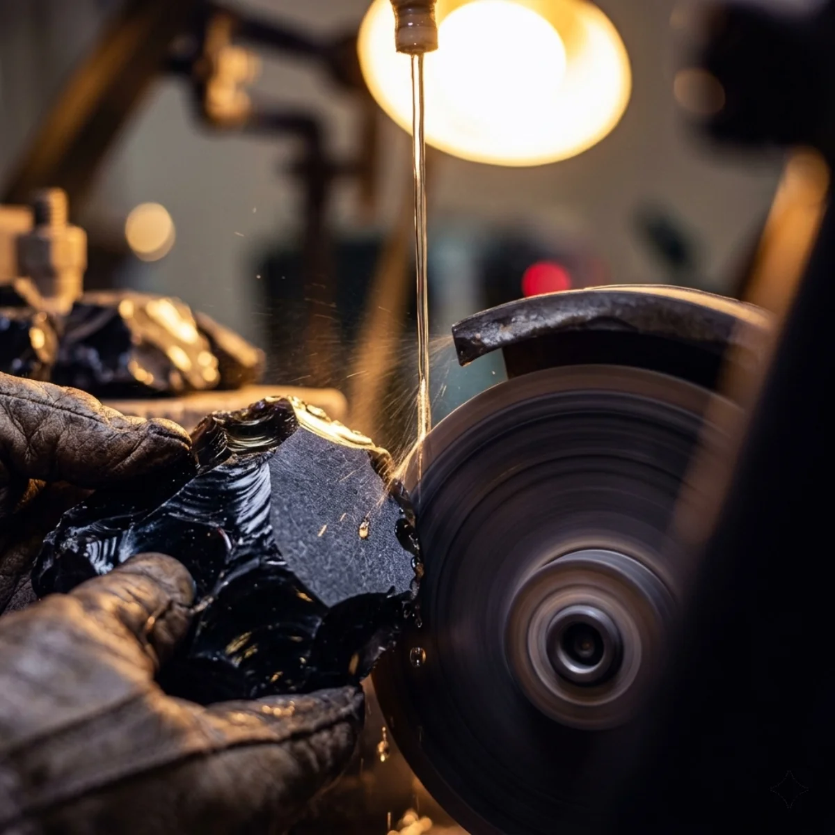 Vanakat atelier — hand-finishing Araratian volcanic obsidian for Ashlar House