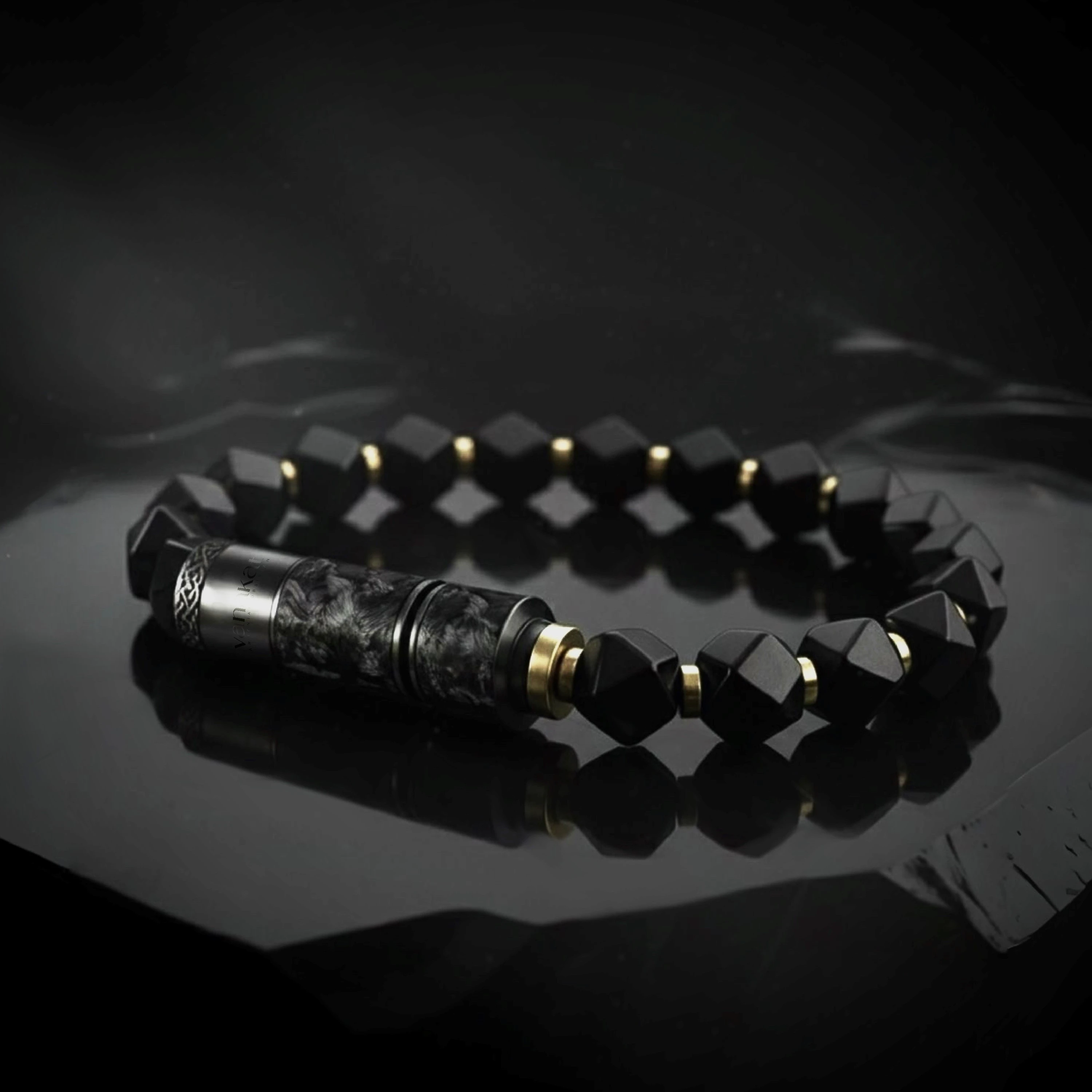 O-Punch Black Edition – angled editorial shot on reflective surface, dramatic low lighting