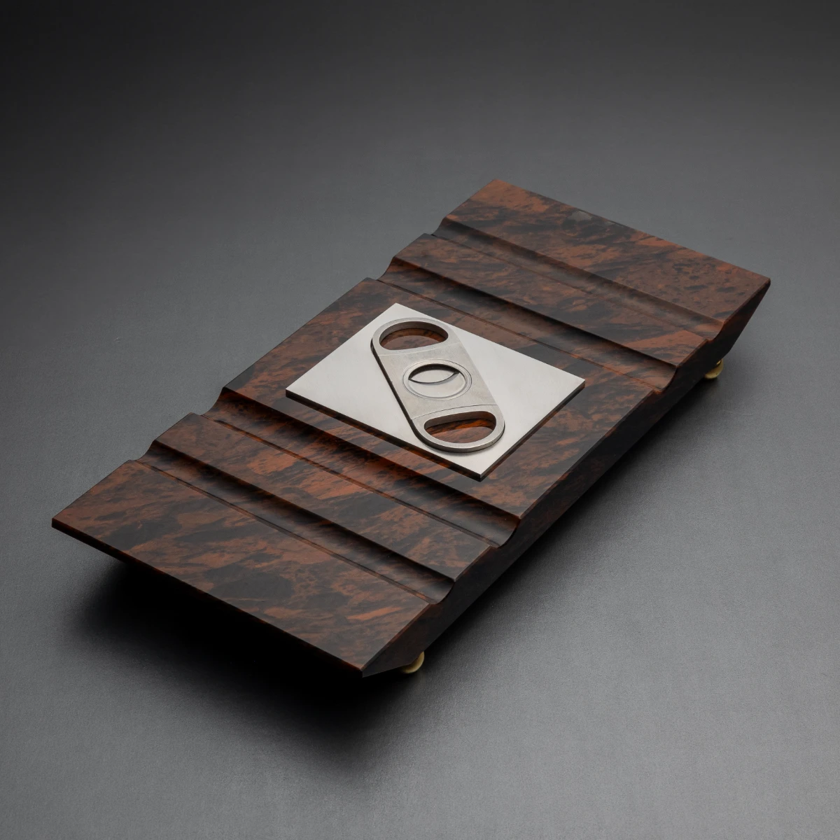 Board No. II — Brown Burl obsidian cigar board with 24K gold-plated legs