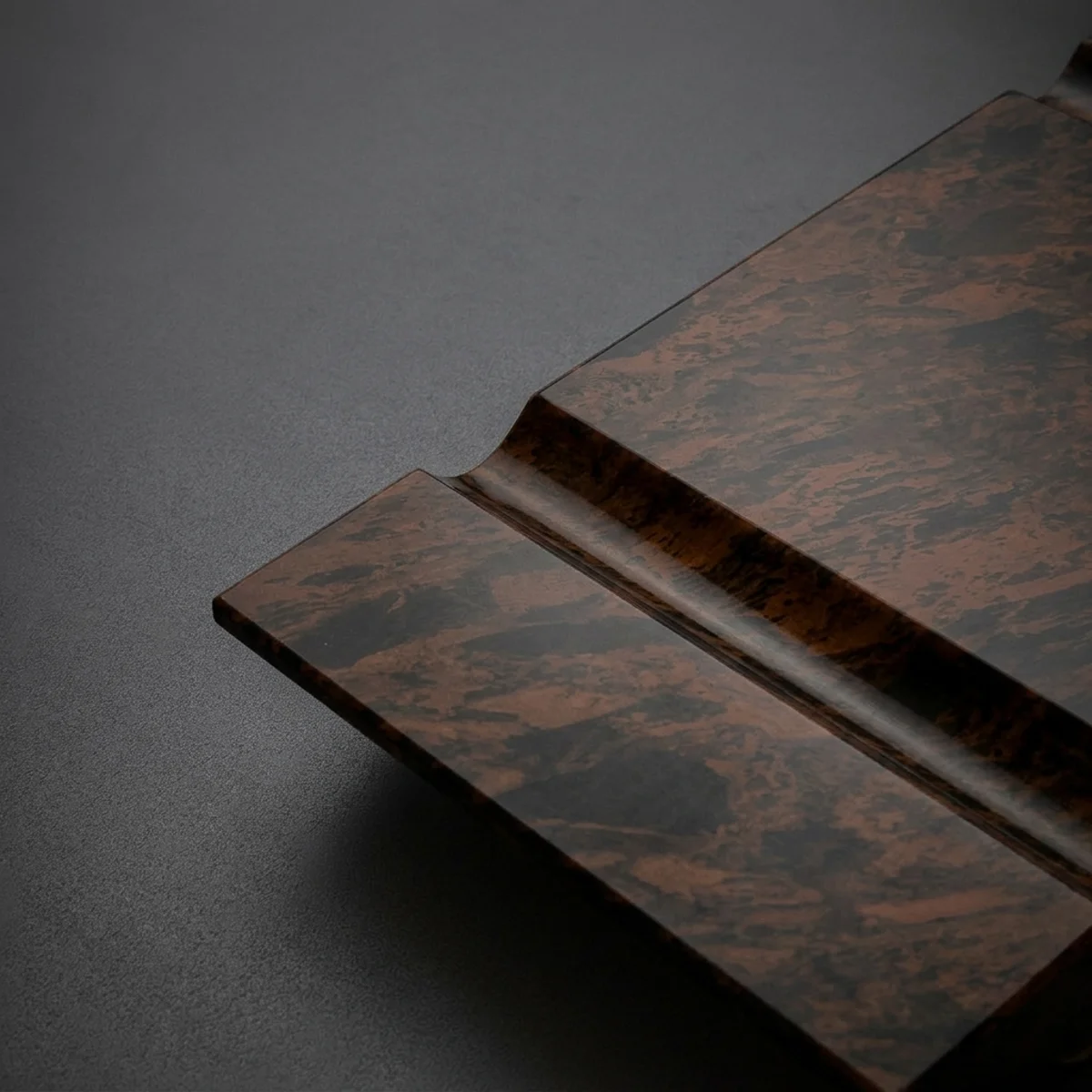 Cigar Service Board (Compact, Brown Burl) – rest channel detail in volcanic stone