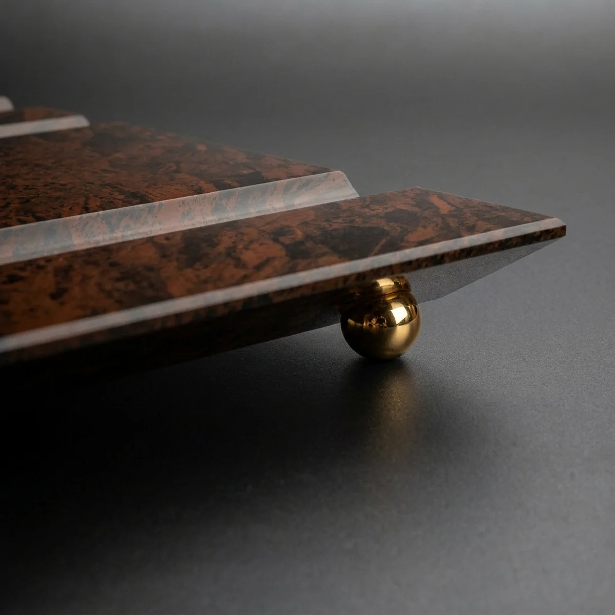 Cigar Service Board (Compact, Brown Burl) – gold leg detail