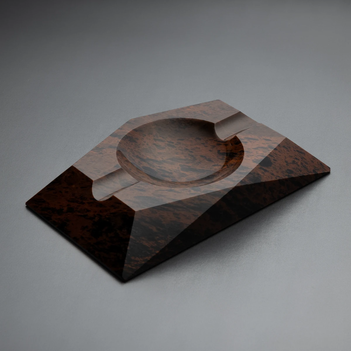 Eclipse Brown Burl obsidian cigar ashtray — single volcanic stone block
