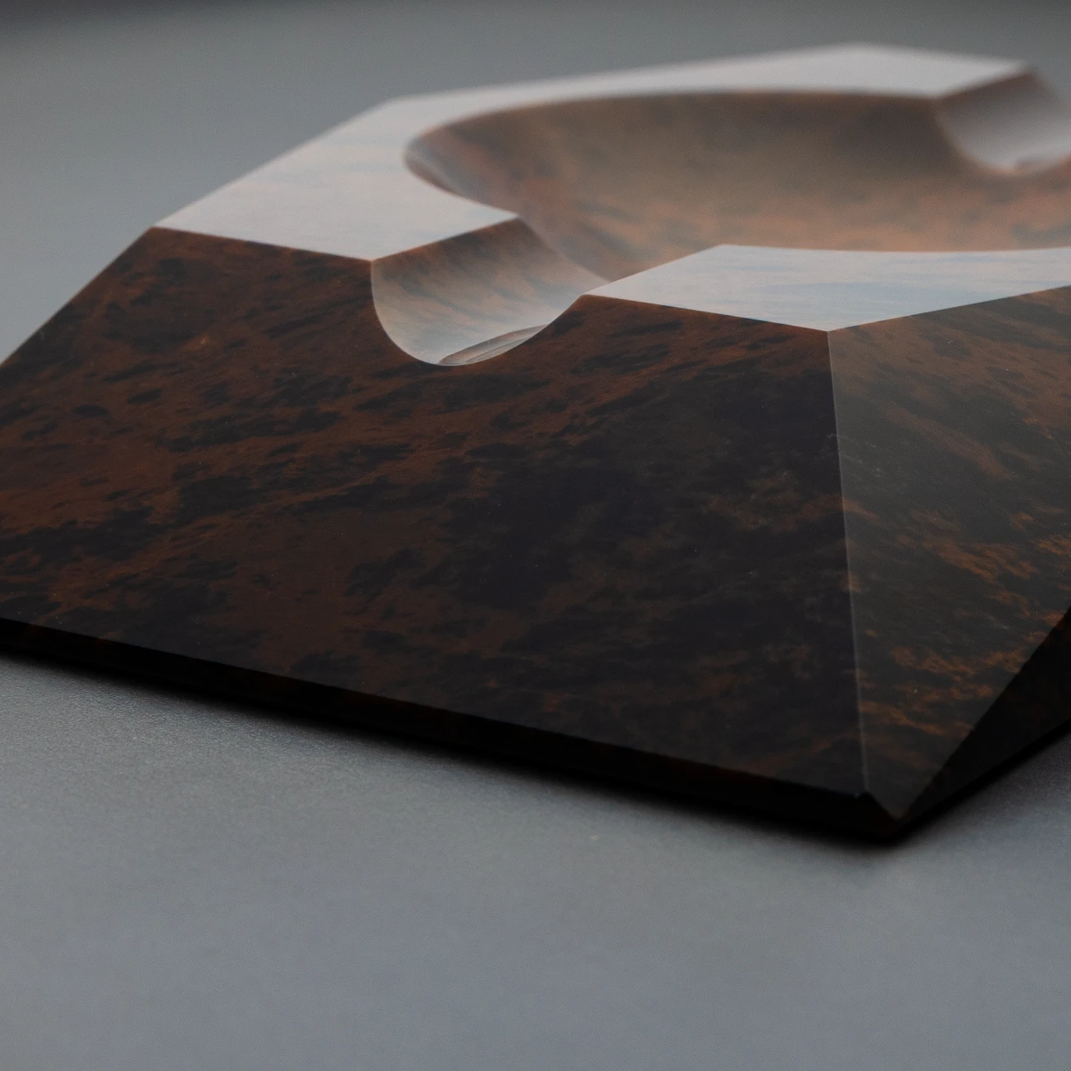 Eclipse Brown Burl ashtray — top view, two cigar rests