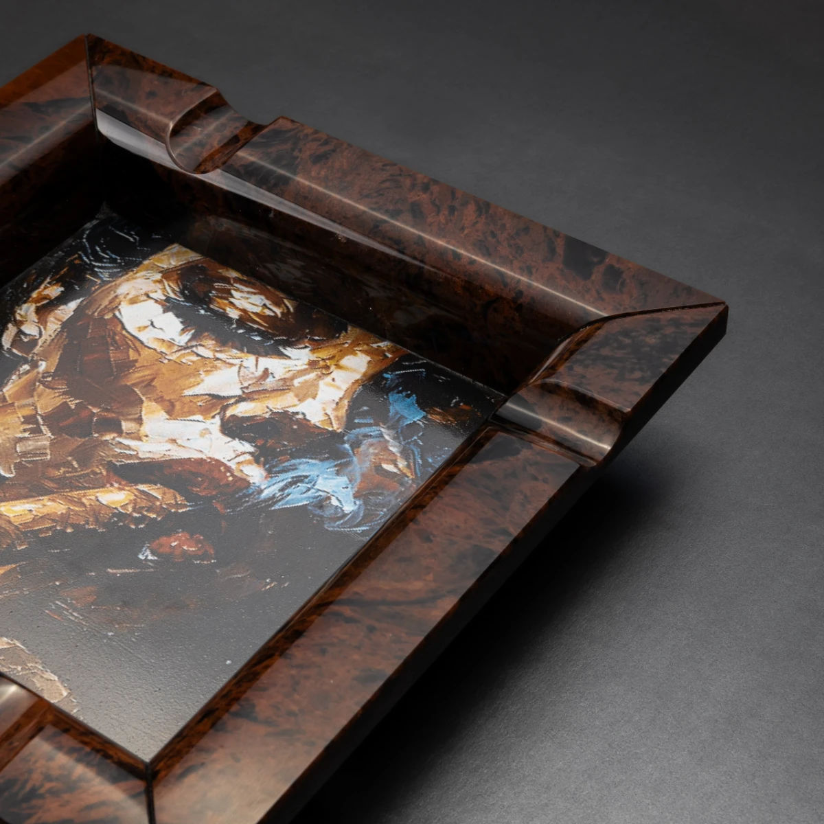 Imprint square – Smoking Woman – high-heat artwork transfer detail
