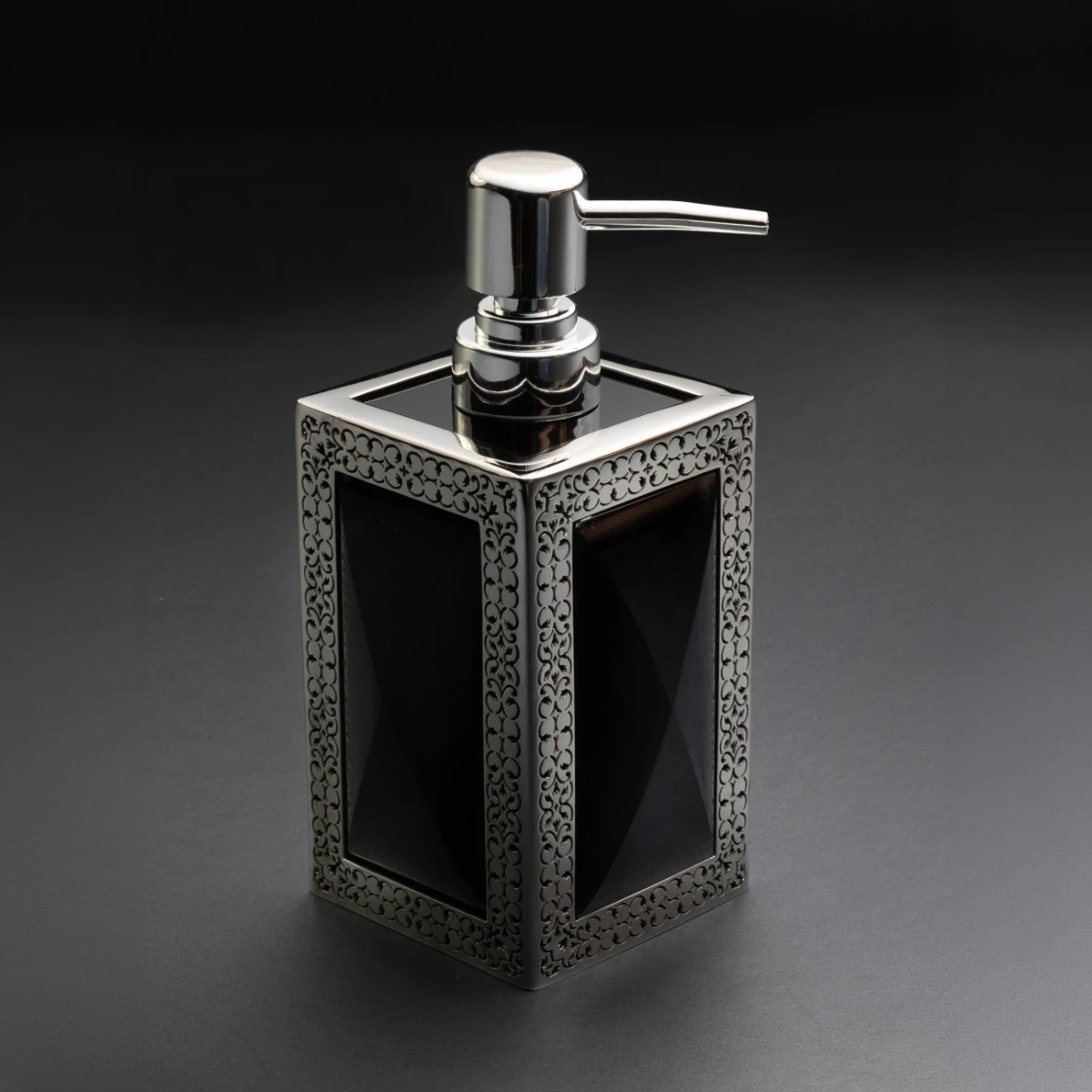 Obsidian soap dispenser — bespoke volcanic stone bathroom accessory