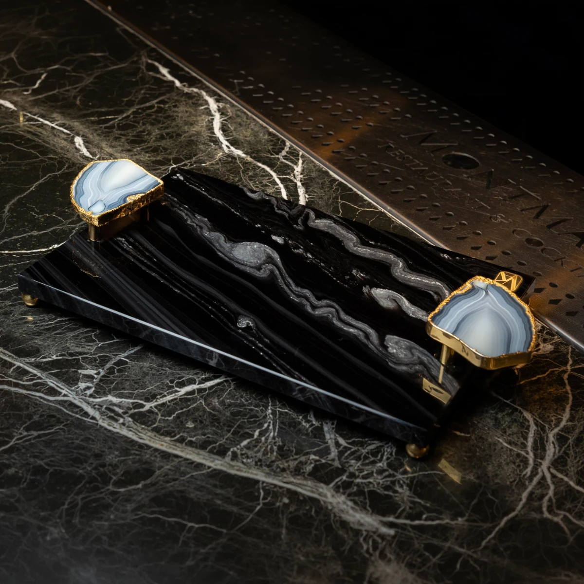 Obsidian service tray variant — bespoke Ashlar House commission