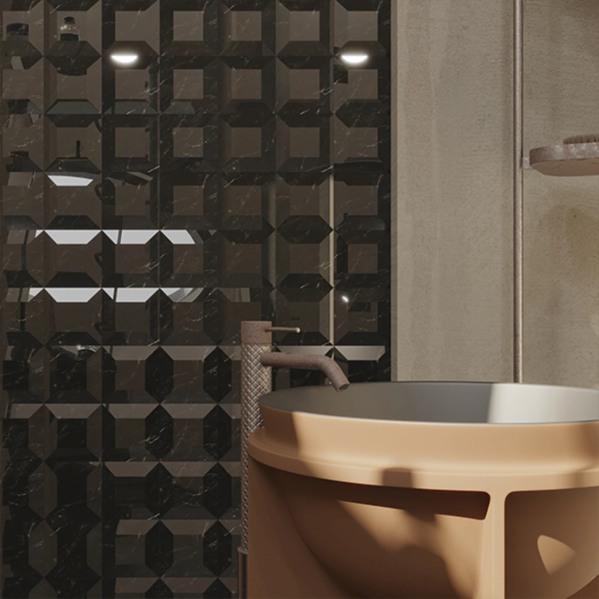 Obsidian wall decor — bespoke volcanic stone installation