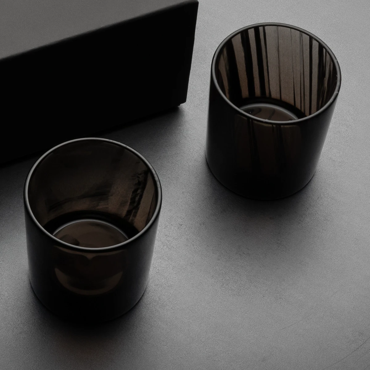 Whiskey glass — top view, semi-translucent obsidian